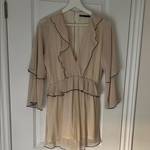 Zara Cream Ruffle Shorts Romper